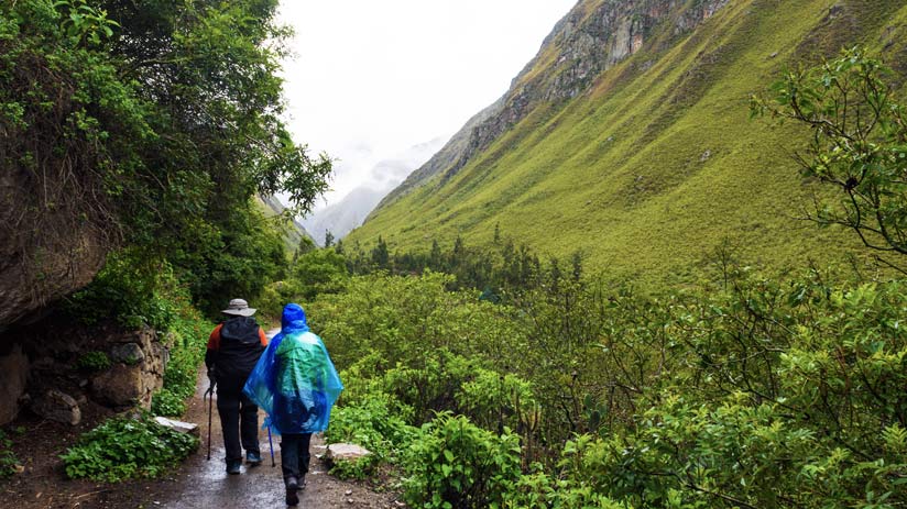 walking up machu picchu inca trail