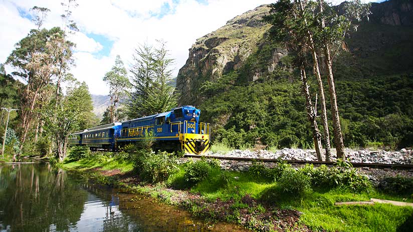 walking up machu picchu train