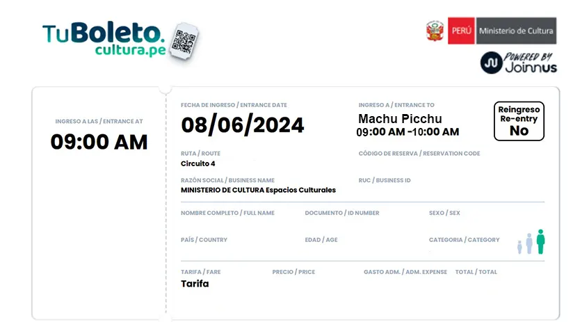 entrance ticket to machu picchu